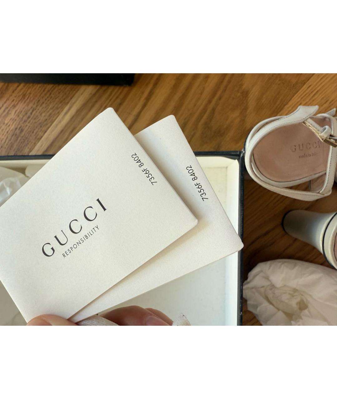 GUCCI Бежевые кожаные босоножки, фото 6