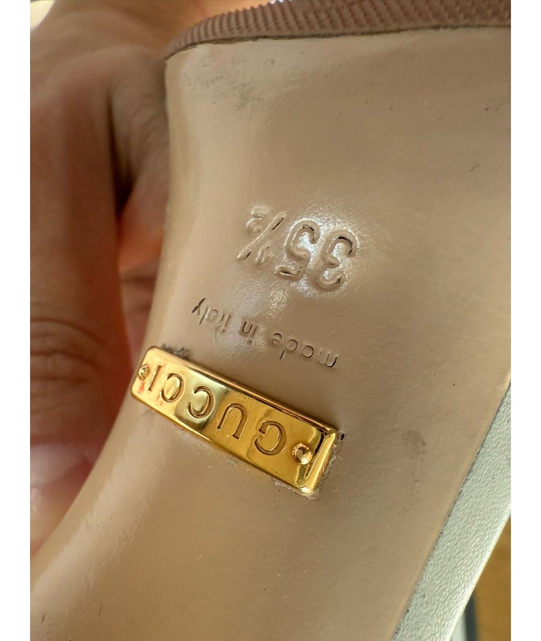 GUCCI Бежевые кожаные босоножки, фото 8
