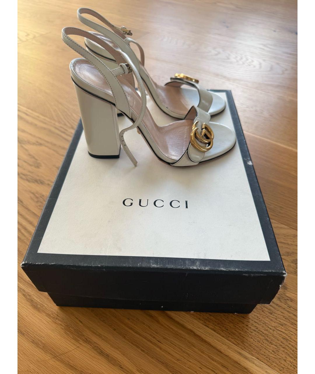 GUCCI Бежевые кожаные босоножки, фото 9