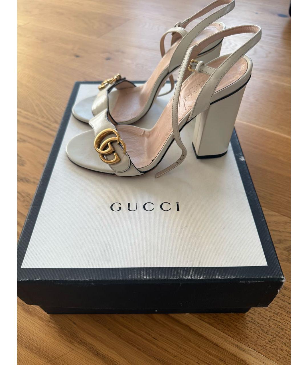 GUCCI Бежевые кожаные босоножки, фото 7
