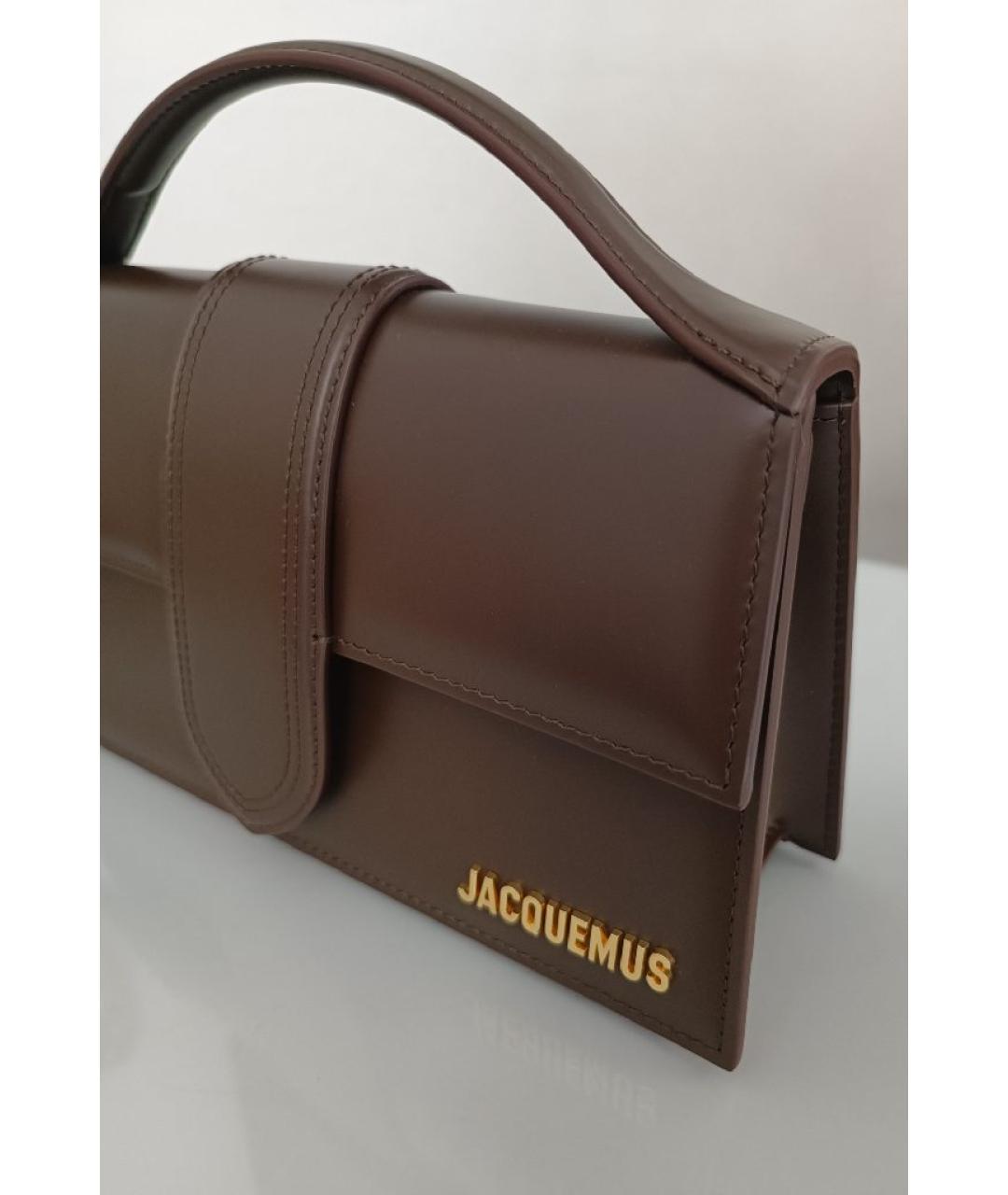 JACQUEMUS Коричневая кожаная сумка с короткими ручками, фото 2