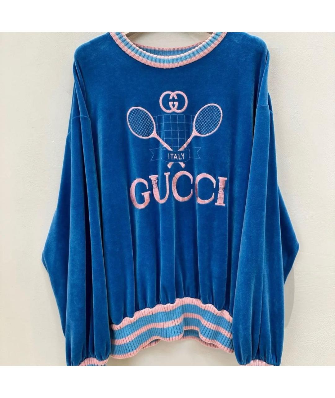 GUCCI Синий велюровый джемпер / свитер, фото 9