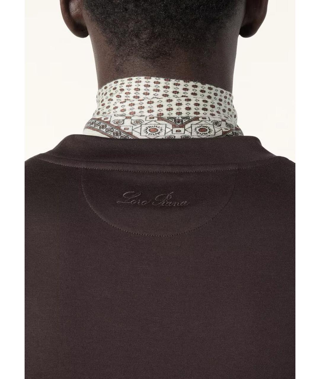 LORO PIANA Коричневая хлопковая футболка, фото 4
