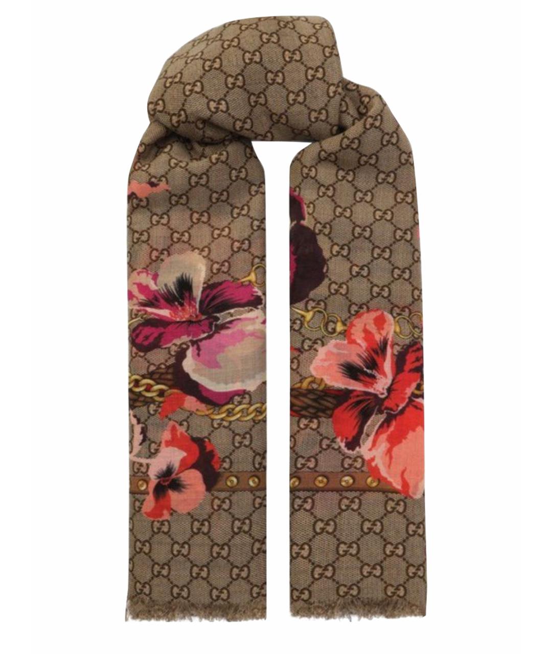 GUCCI Коричневый шерстяной платок, фото 1