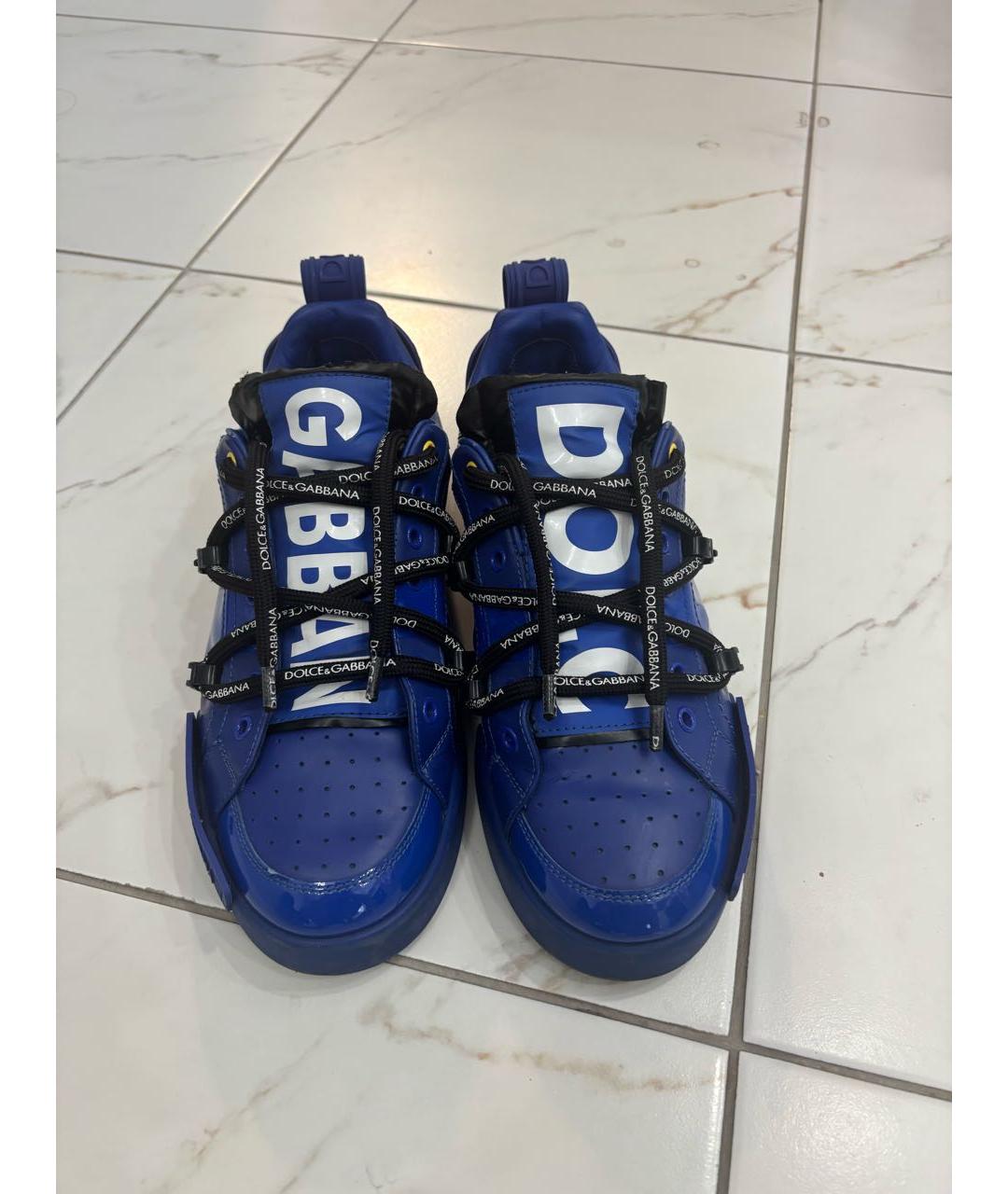 DOLCE&GABBANA Синие кожаные низкие кроссовки / кеды, фото 2