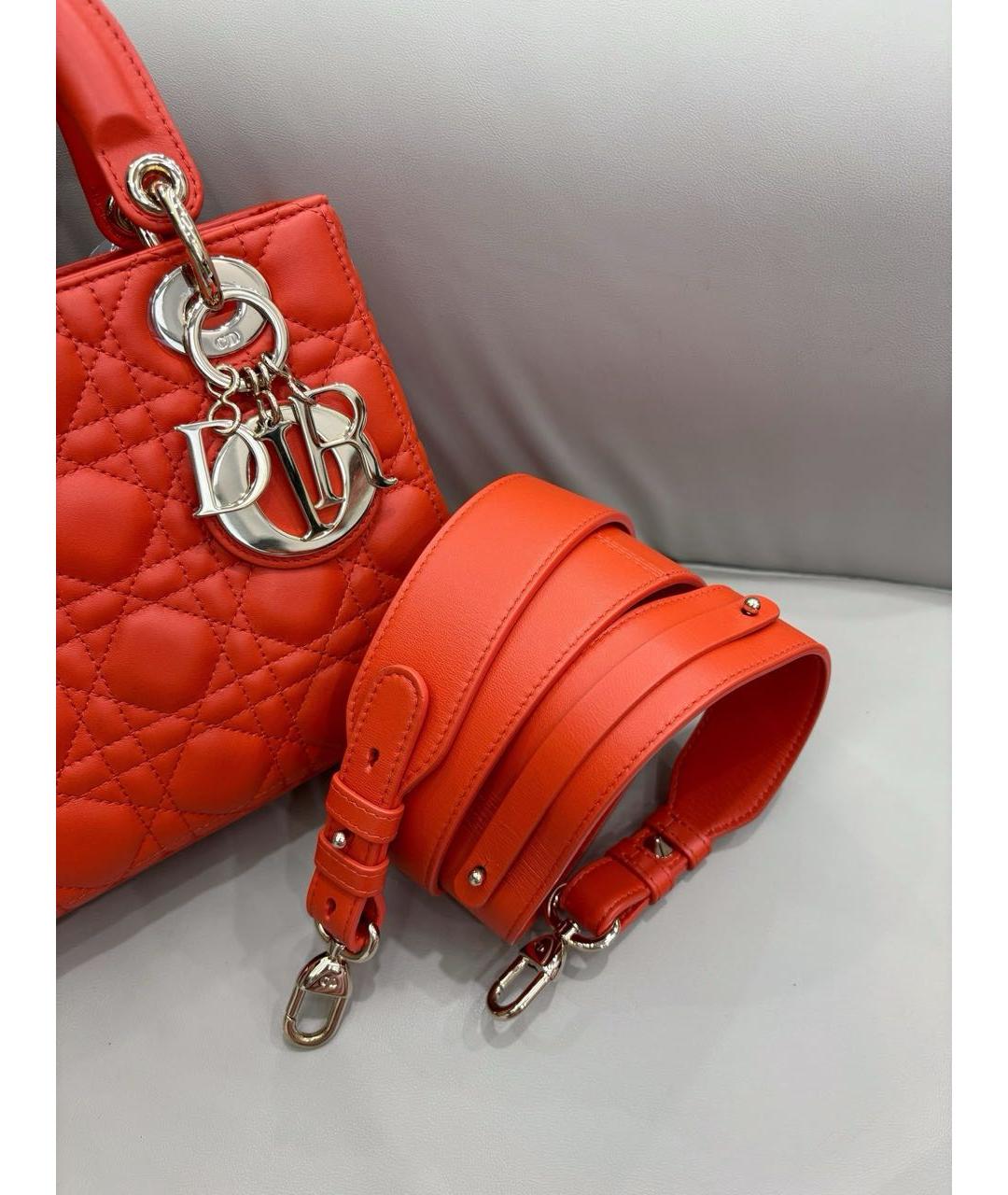 CHRISTIAN DIOR Оранжевая кожаная сумка с короткими ручками, фото 8