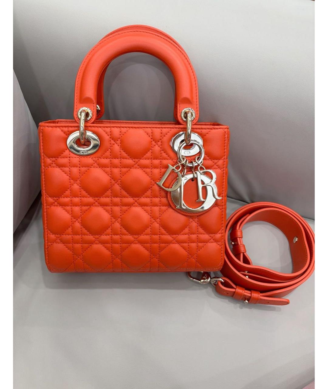 CHRISTIAN DIOR Оранжевая кожаная сумка с короткими ручками, фото 2