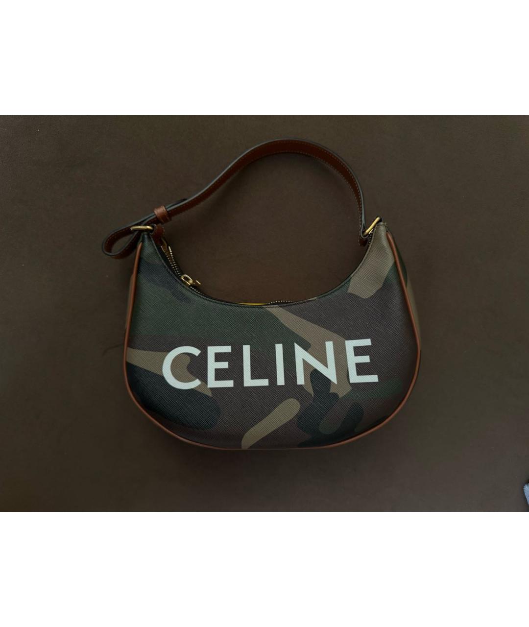CELINE Хаки кожаная сумка с короткими ручками, фото 6