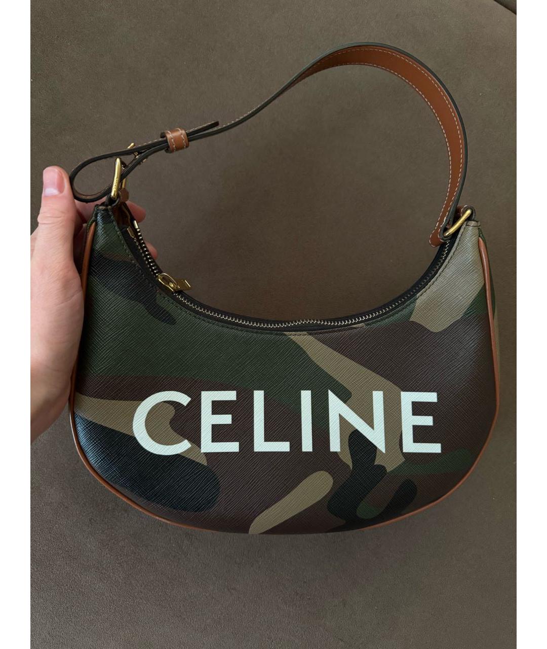 CELINE Хаки кожаная сумка с короткими ручками, фото 2