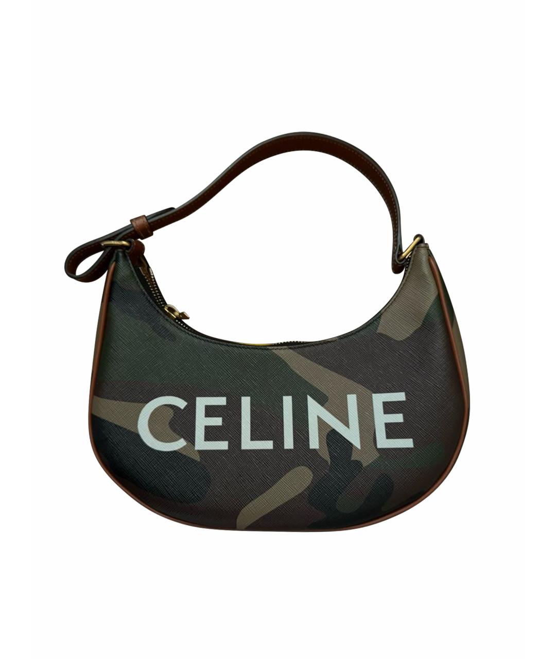 CELINE Хаки кожаная сумка с короткими ручками, фото 1