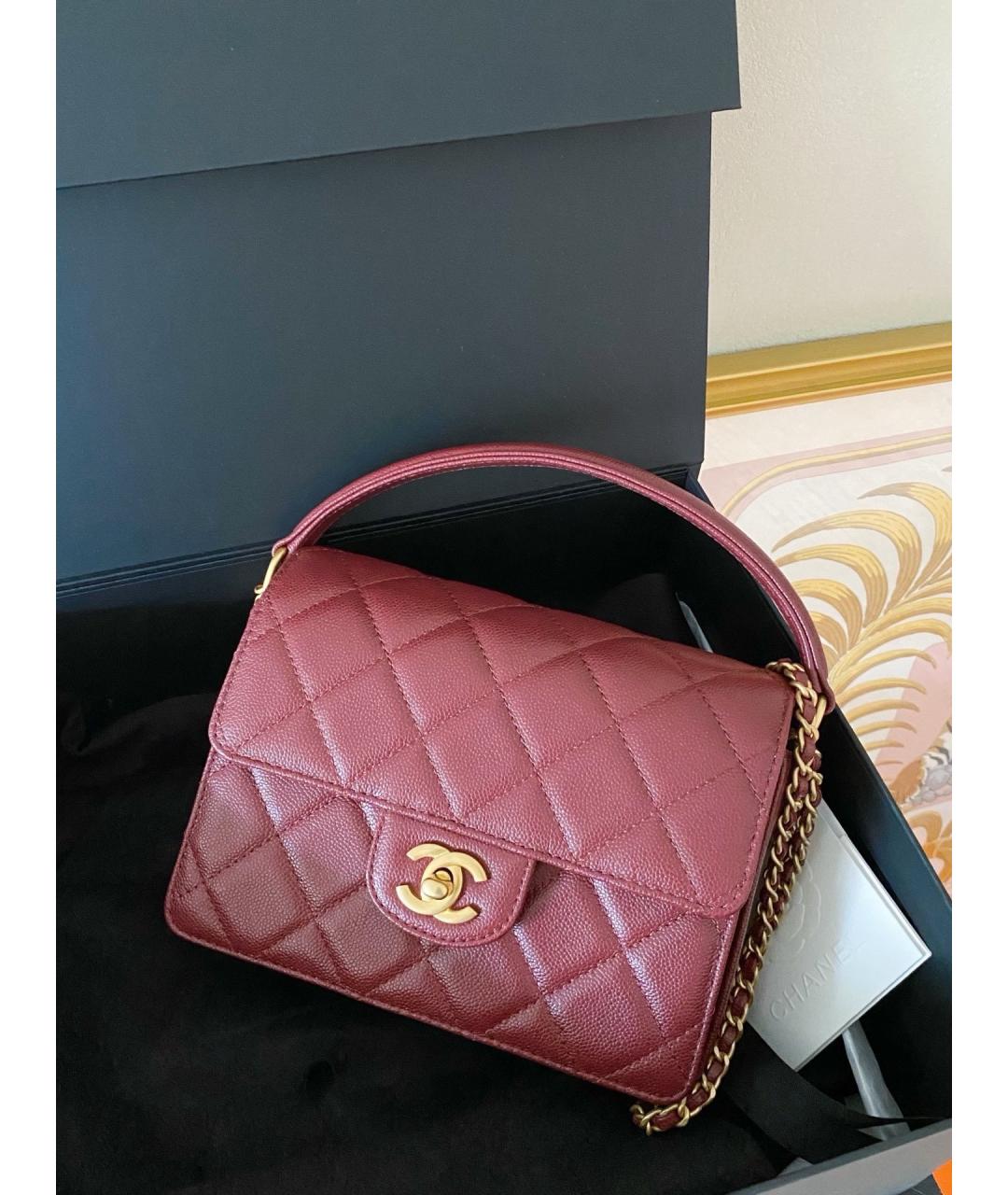 CHANEL Красная кожаная сумка с короткими ручками, фото 3
