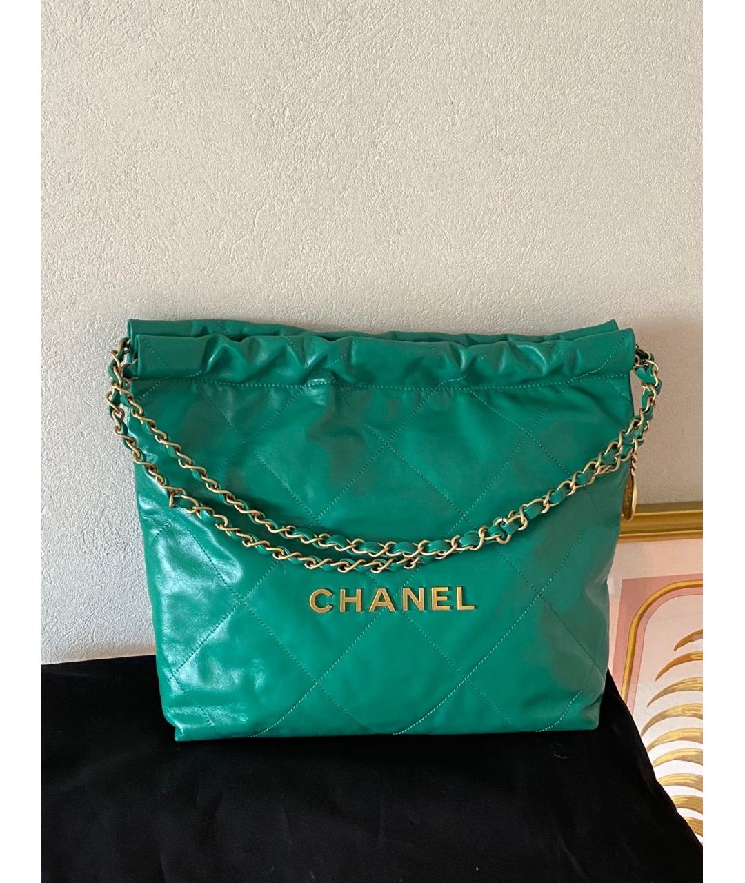 CHANEL Зеленая кожаная сумка тоут, фото 7
