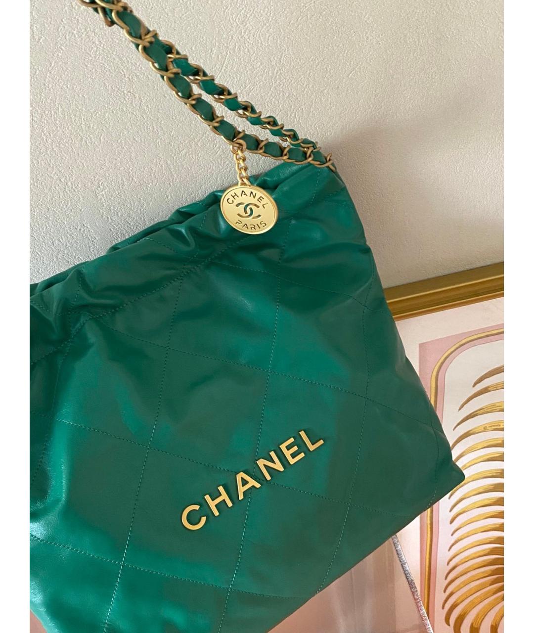 CHANEL Зеленая кожаная сумка тоут, фото 2