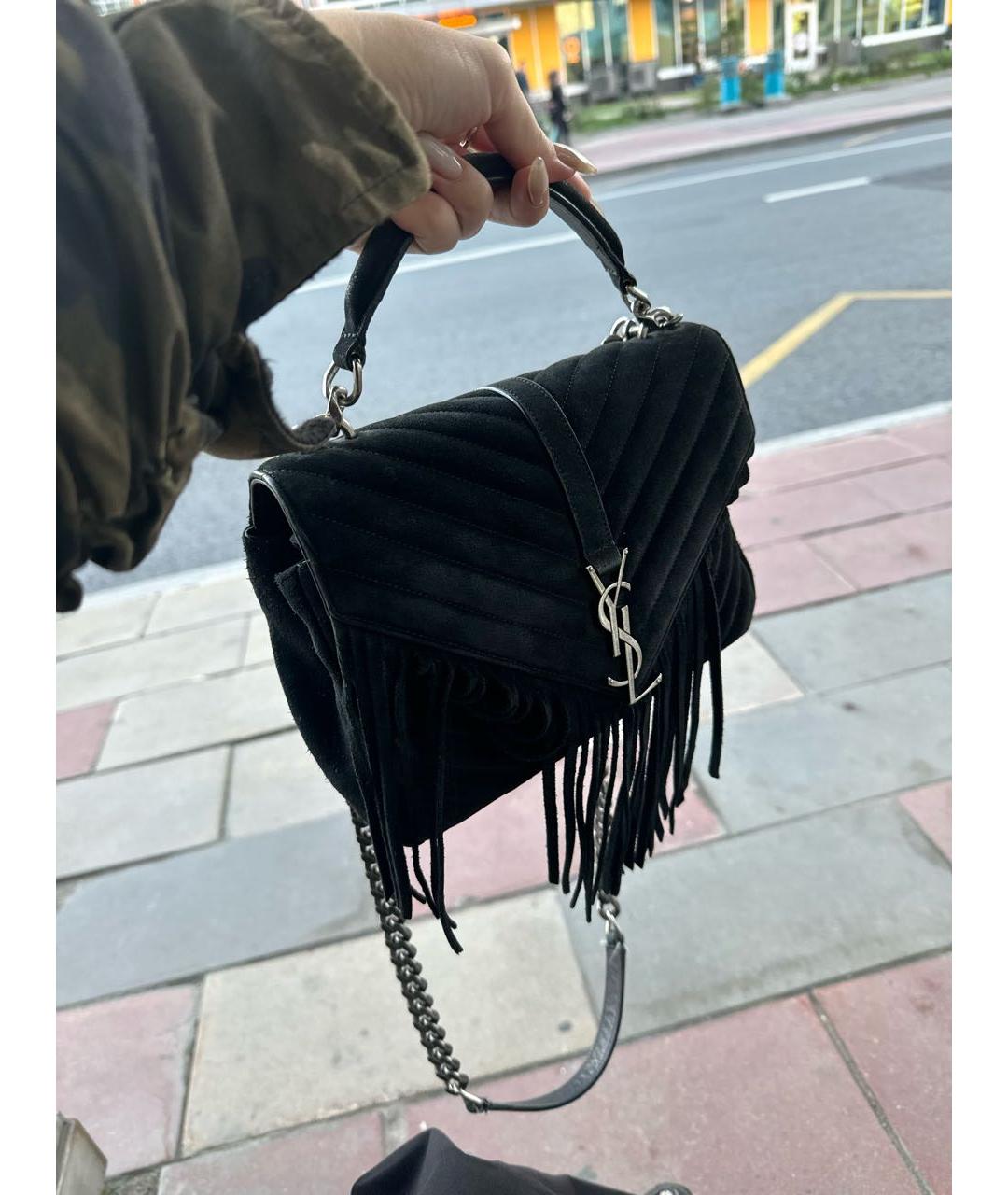 SAINT LAURENT Черная замшевая сумка через плечо, фото 2