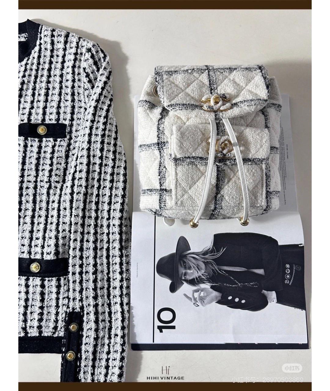 CHANEL Белый твидовый рюкзак, фото 6