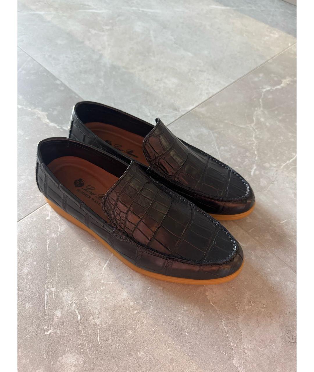 LORO PIANA Черные лоферы из экзотической кожи, фото 8
