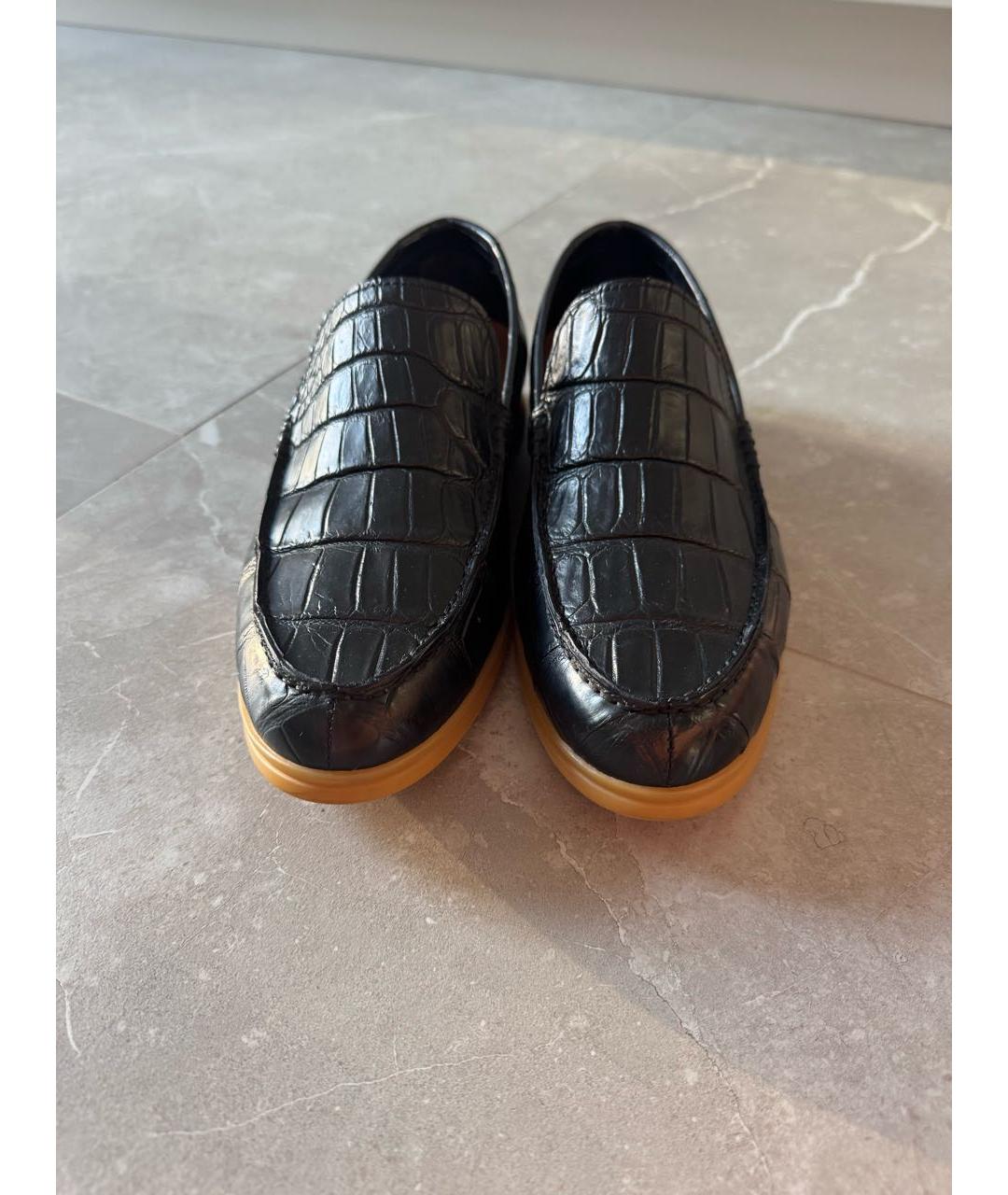 LORO PIANA Черные лоферы из экзотической кожи, фото 4