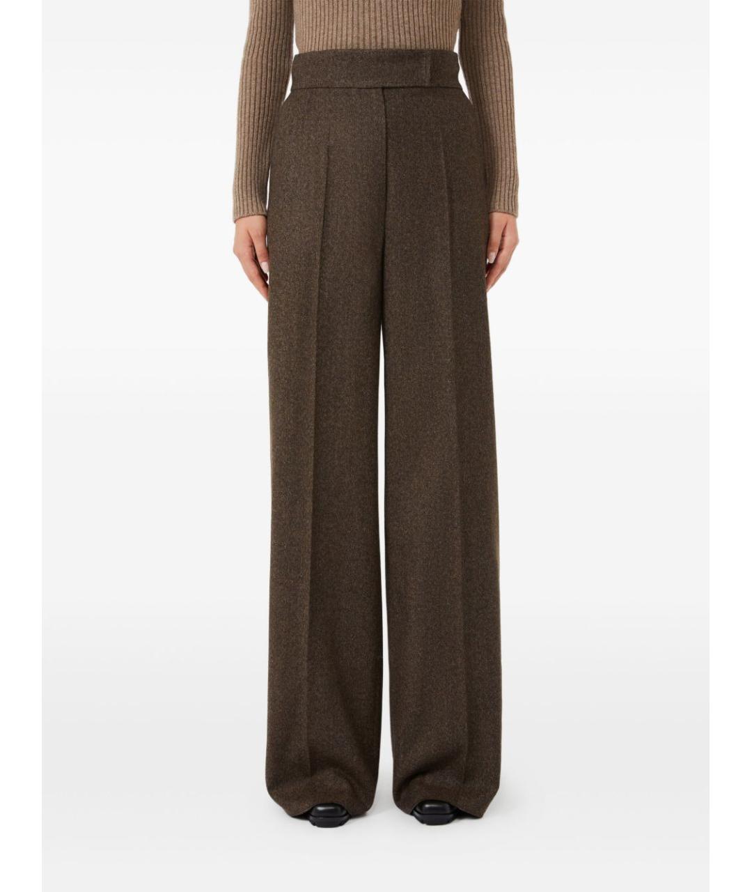 MAX MARA Коричневые шерстяные прямые брюки, фото 3