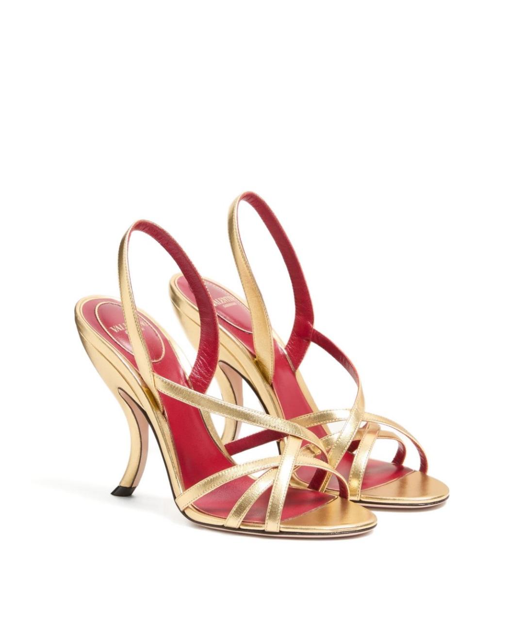VALENTINO Золотые кожаные босоножки, фото 5