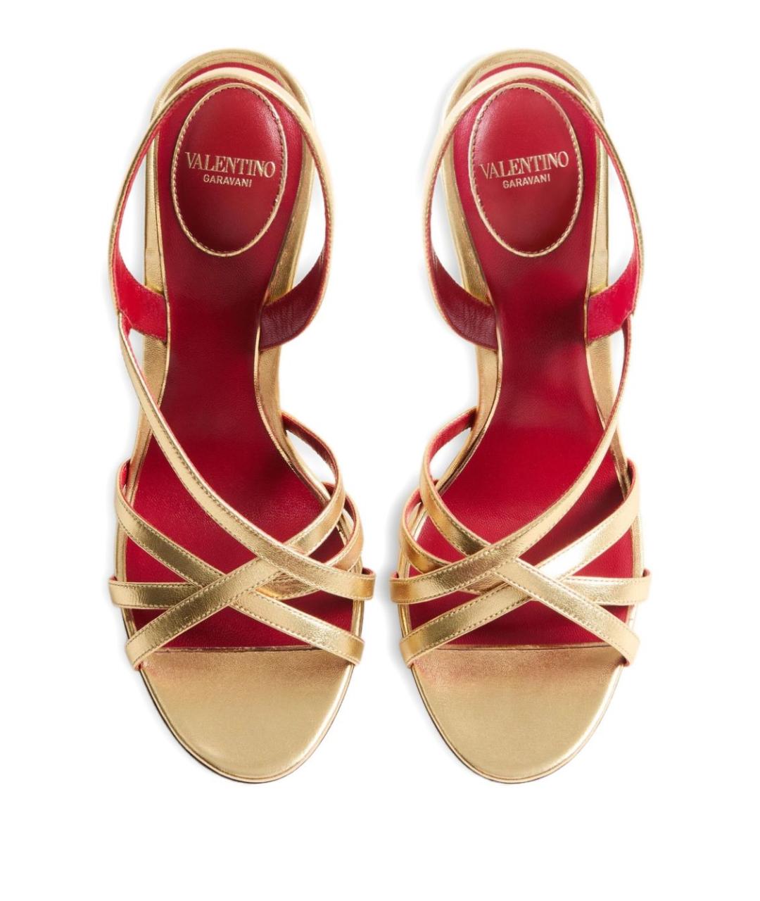 VALENTINO Золотые кожаные босоножки, фото 4