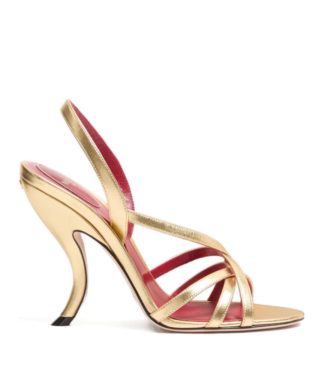 VALENTINO Золотые кожаные босоножки, фото 1
