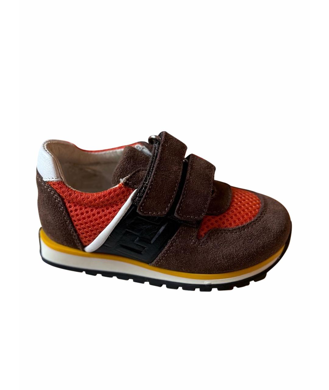 FENDI KIDS Коричневые замшевые кеды, фото 1