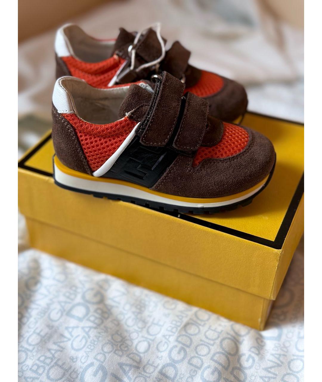 FENDI KIDS Коричневые замшевые кеды, фото 9