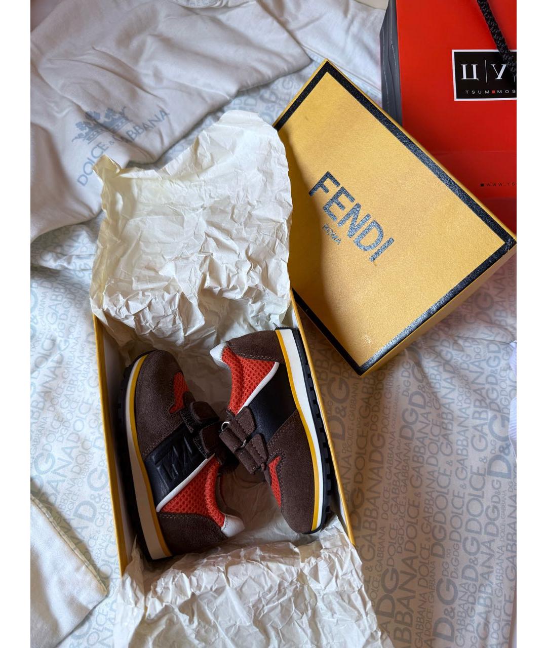 FENDI KIDS Коричневые замшевые кеды, фото 4