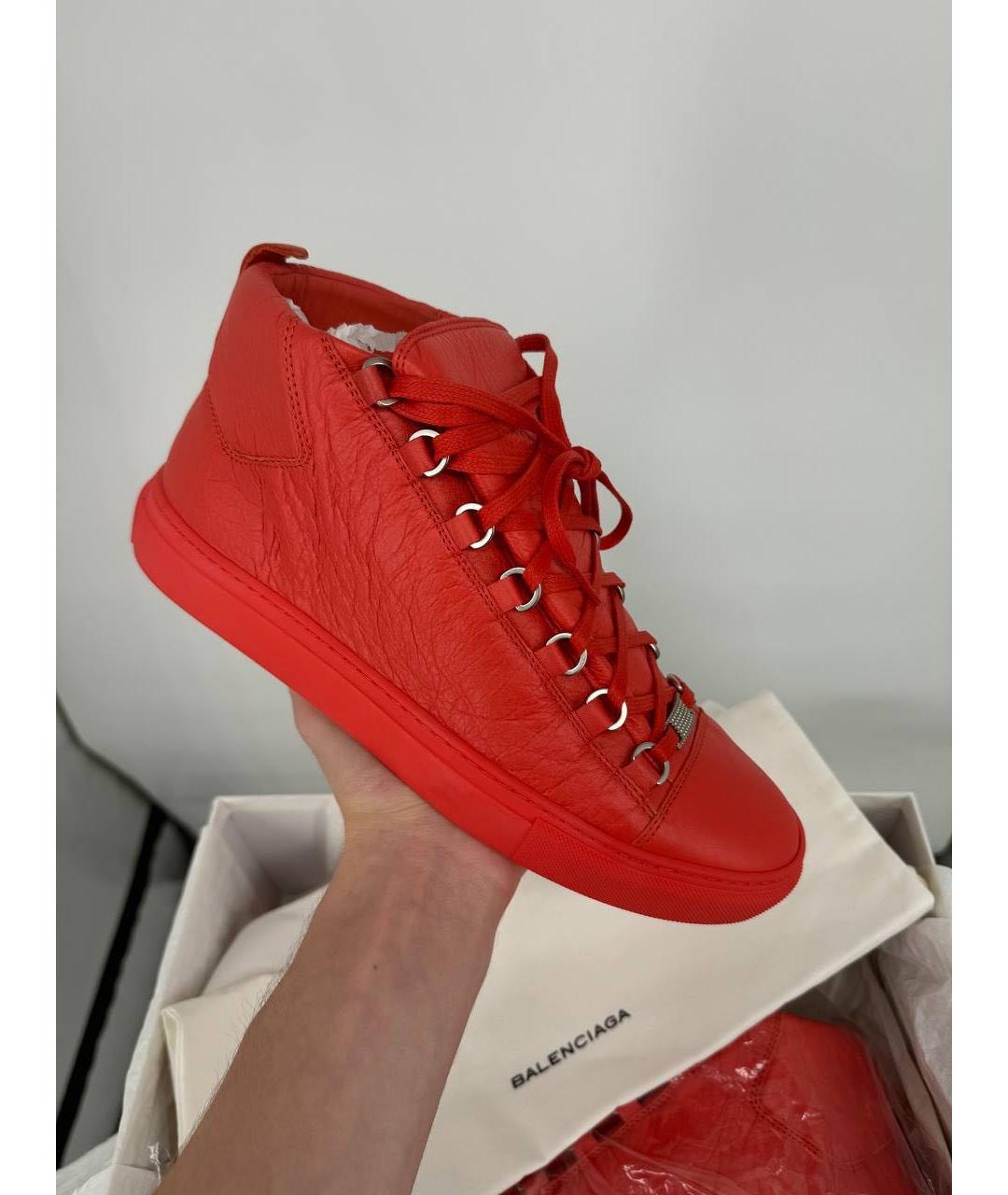 BALENCIAGA Красные кожаные высокие кроссовки / кеды, фото 3