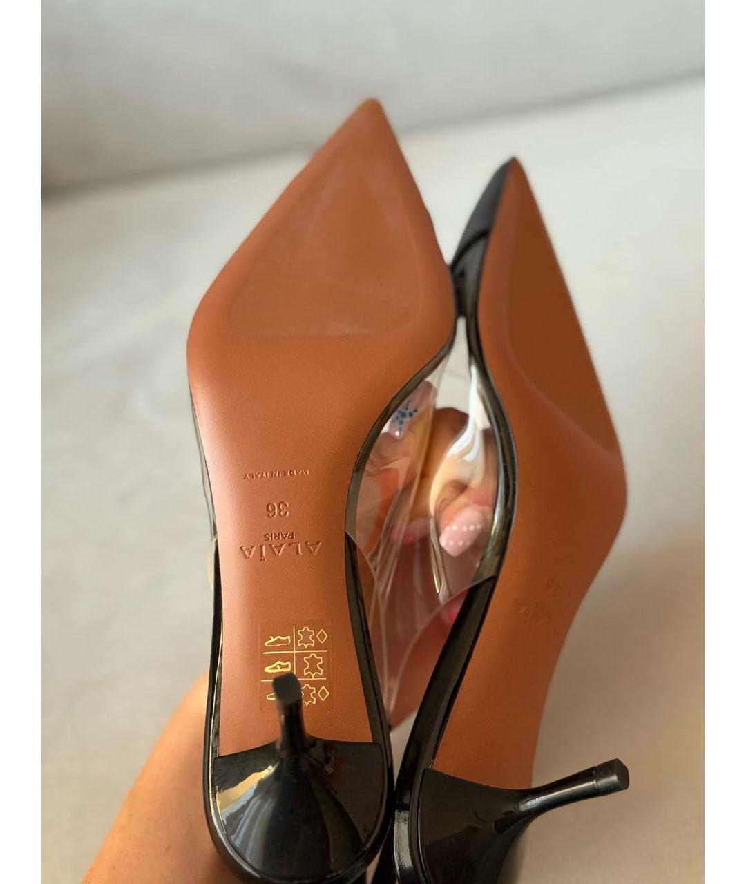 ALAIA Черные лодочки на низком каблуке из лакированной кожи, фото 5