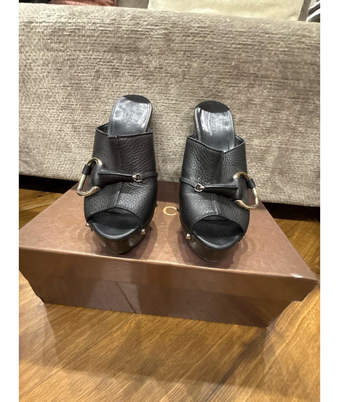 GUCCI Черные кожаные мюли, фото 2