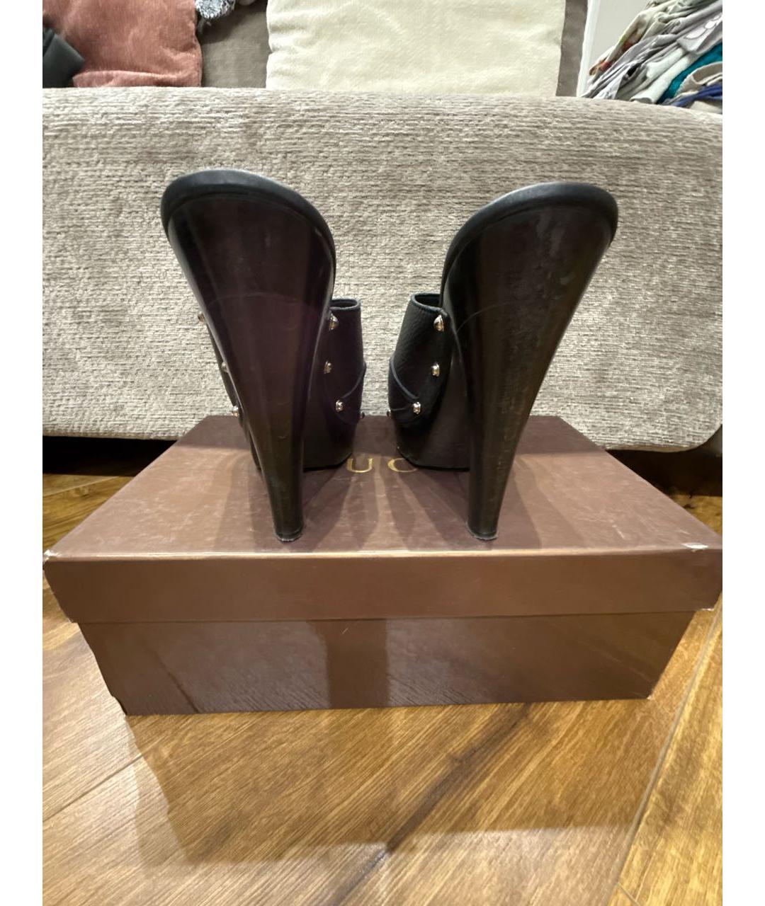 GUCCI Черные кожаные мюли, фото 4