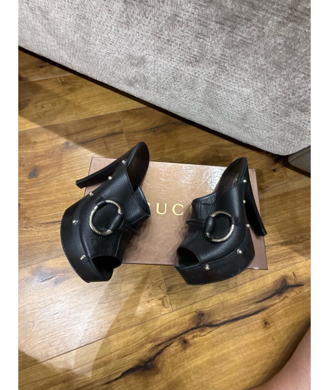 GUCCI Черные кожаные мюли, фото 5