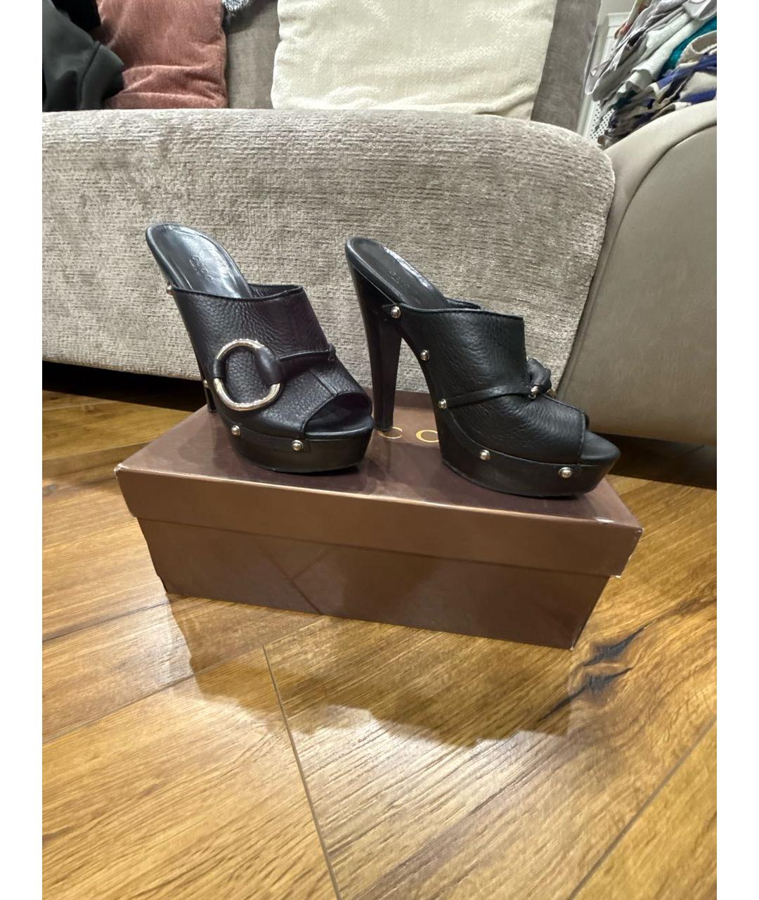 GUCCI Черные кожаные мюли, фото 7