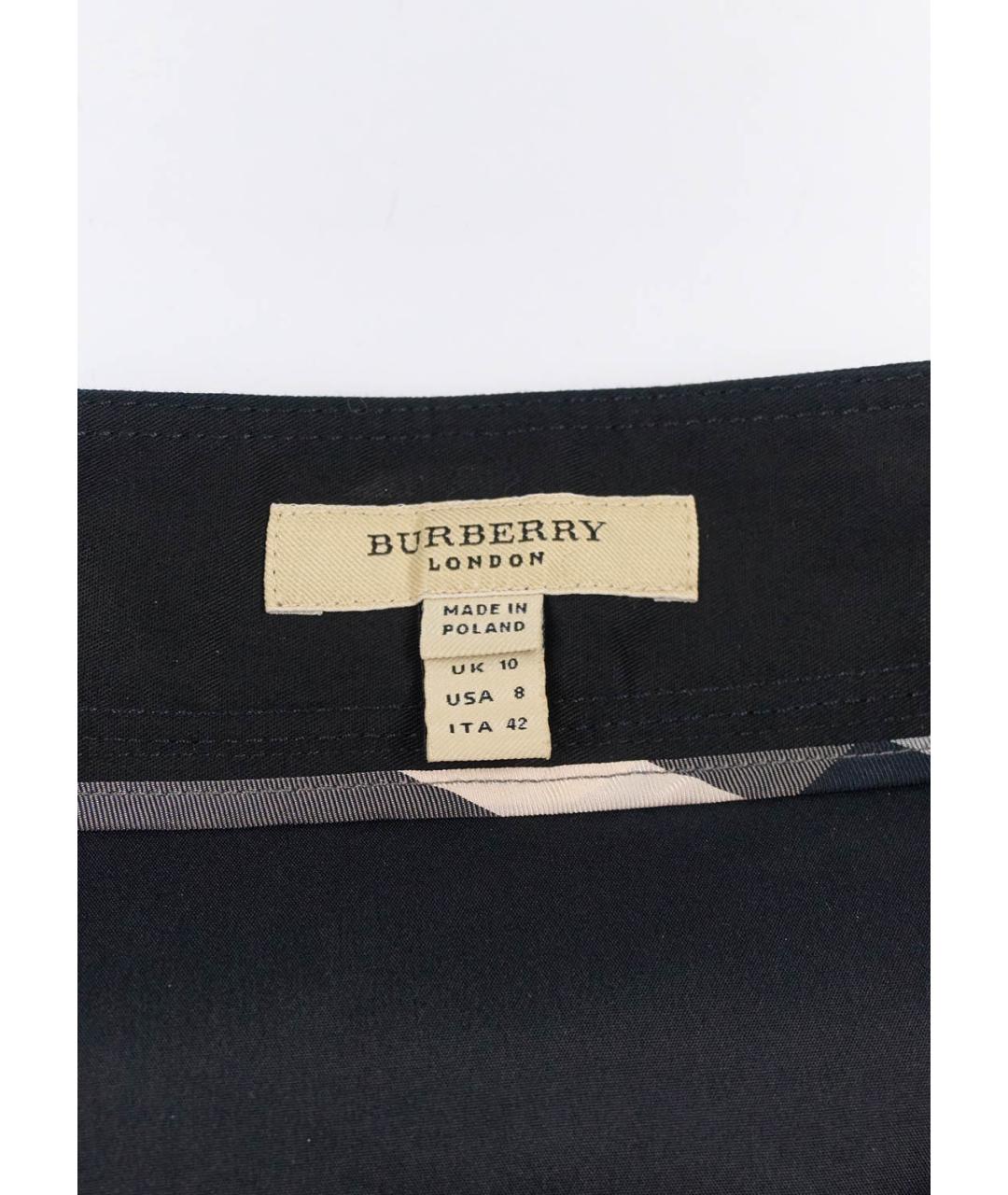 BURBERRY Черная хлопко-эластановая юбка миди, фото 3