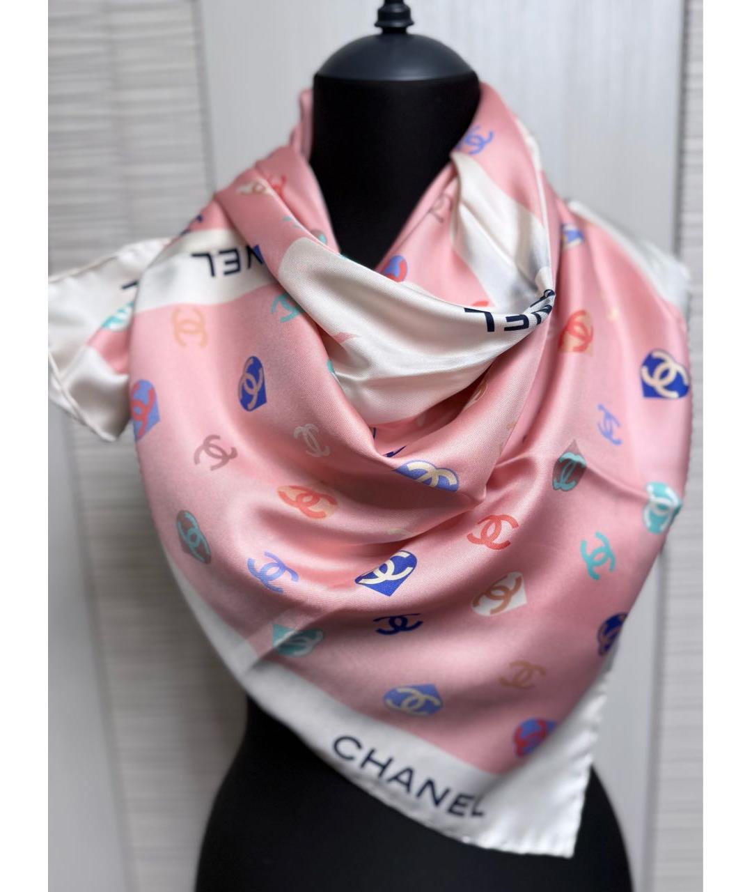 CHANEL Розовый шелковый платок, фото 3