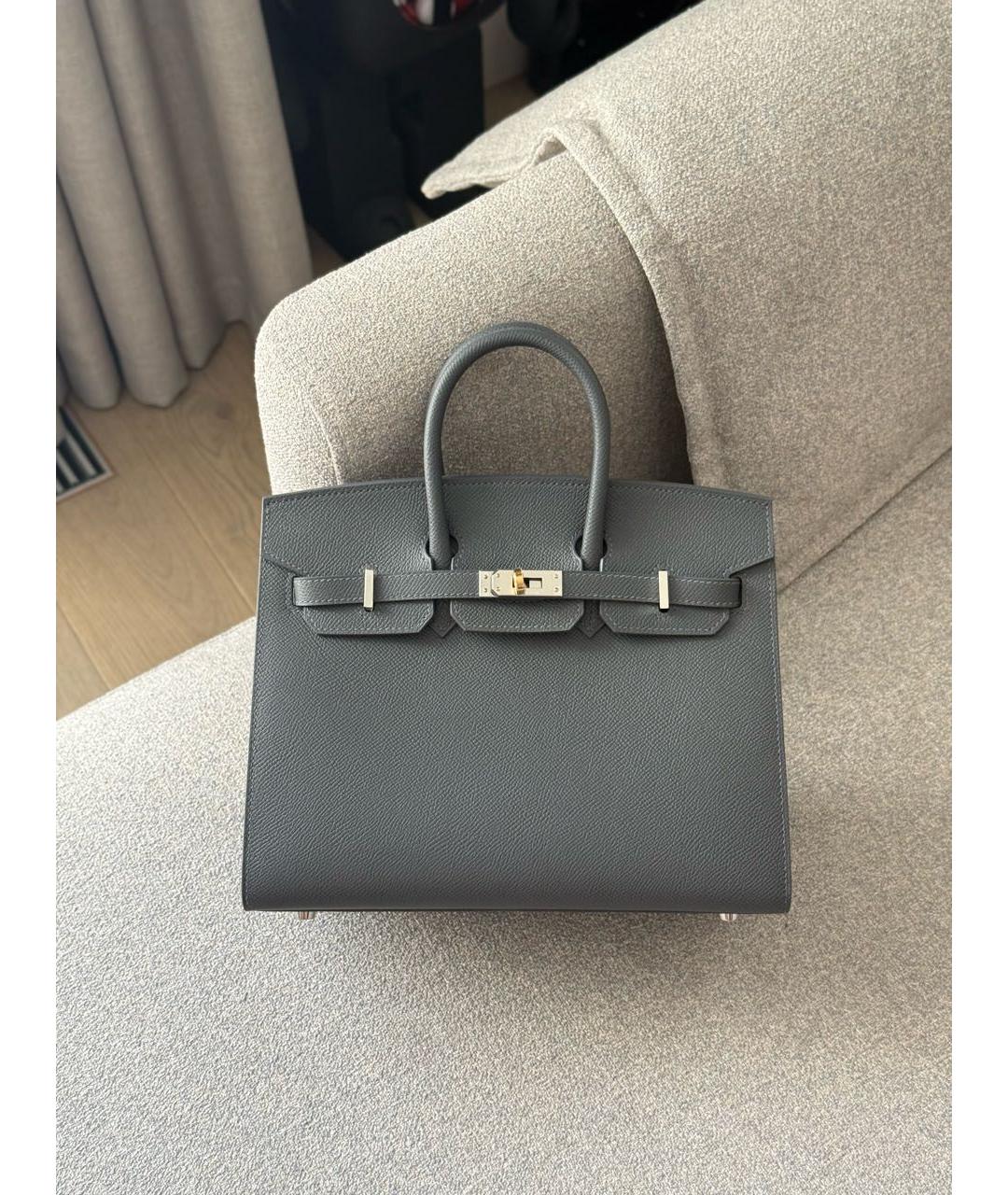 HERMES Серая кожаная сумка тоут, фото 9