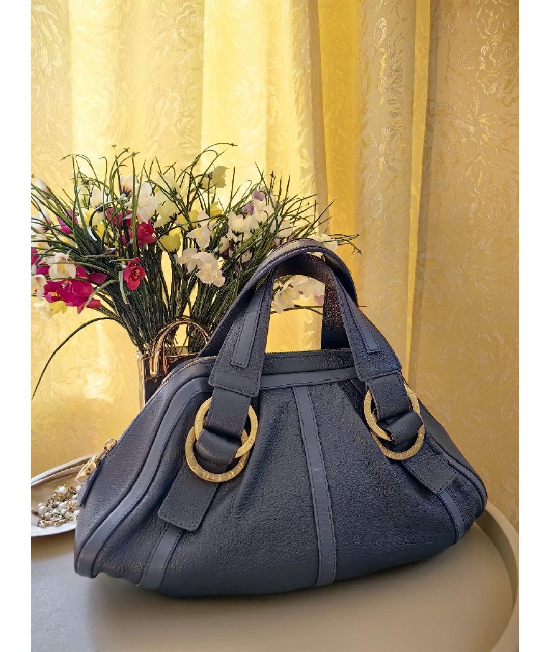 BVLGARI Синяя кожаная сумка с короткими ручками, фото 9
