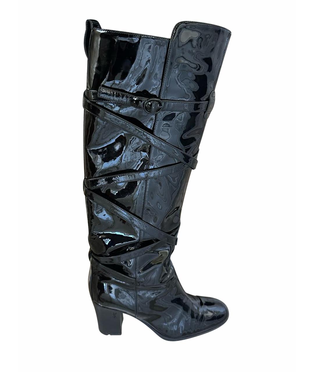 SAINT LAURENT Черные сапоги из лакированной кожи, фото 1