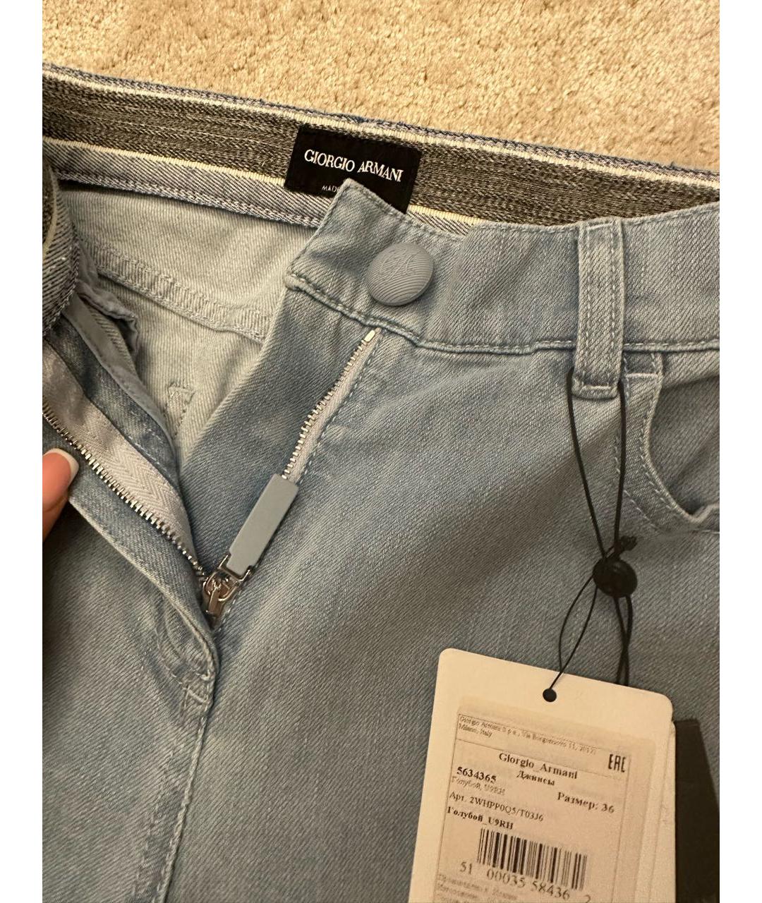 ARMANI JEANS Голубые хлопковые джинсы слим, фото 2