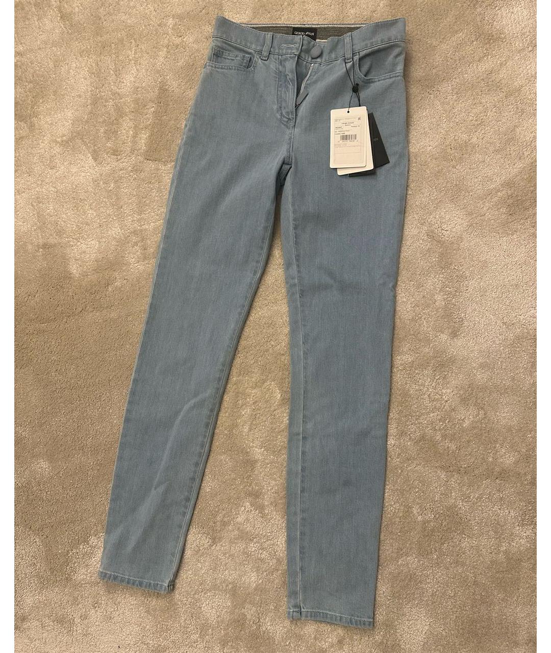 ARMANI JEANS Голубые хлопковые джинсы слим, фото 4