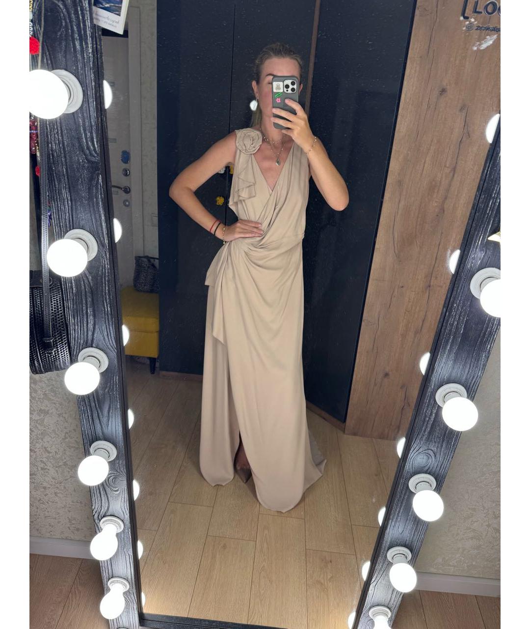 VALENTINO Бежевое хлопковое вечернее платье, фото 7