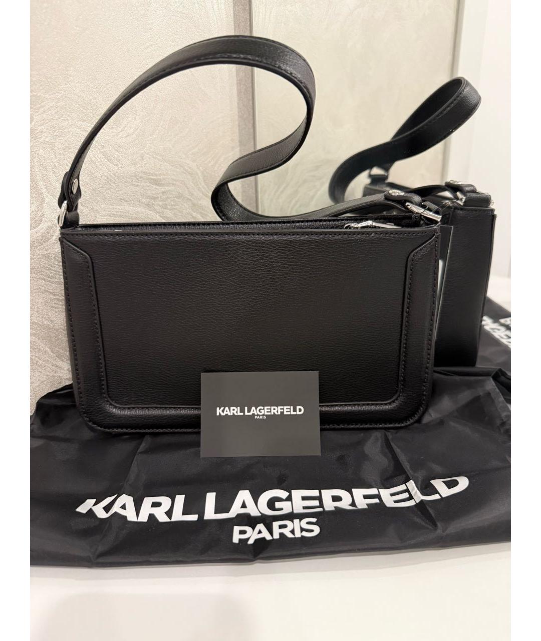 KARL LAGERFELD Черная кожаная сумка с короткими ручками, фото 3