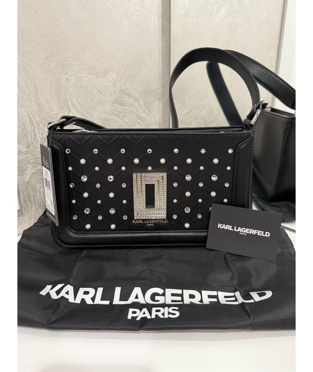 KARL LAGERFELD Черная кожаная сумка с короткими ручками, фото 2