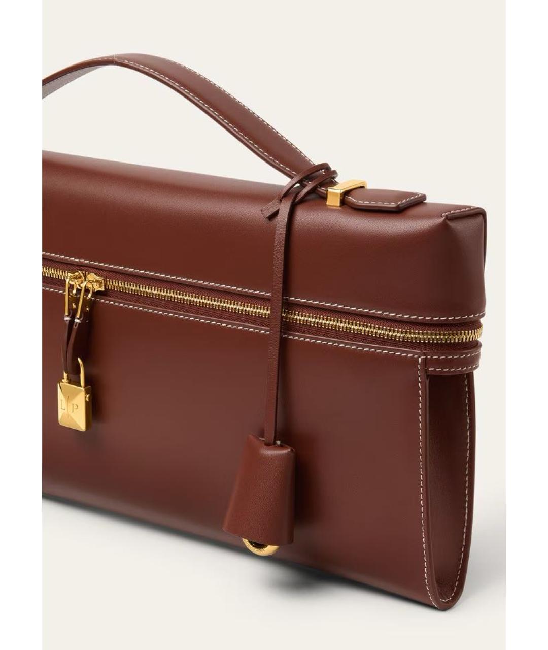 LORO PIANA Коричневая кожаная сумка с короткими ручками, фото 5