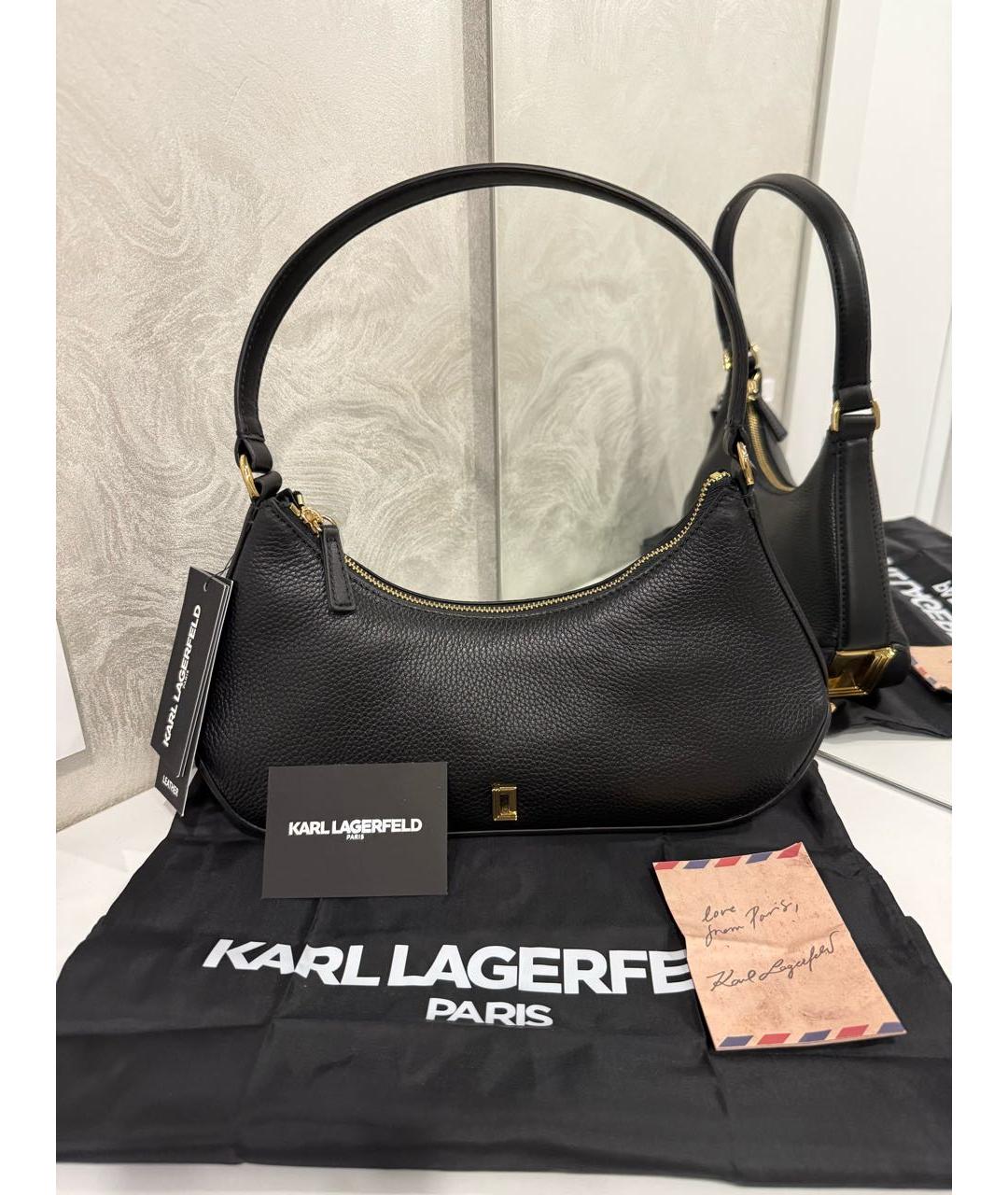 KARL LAGERFELD Черная кожаная сумка с короткими ручками, фото 2