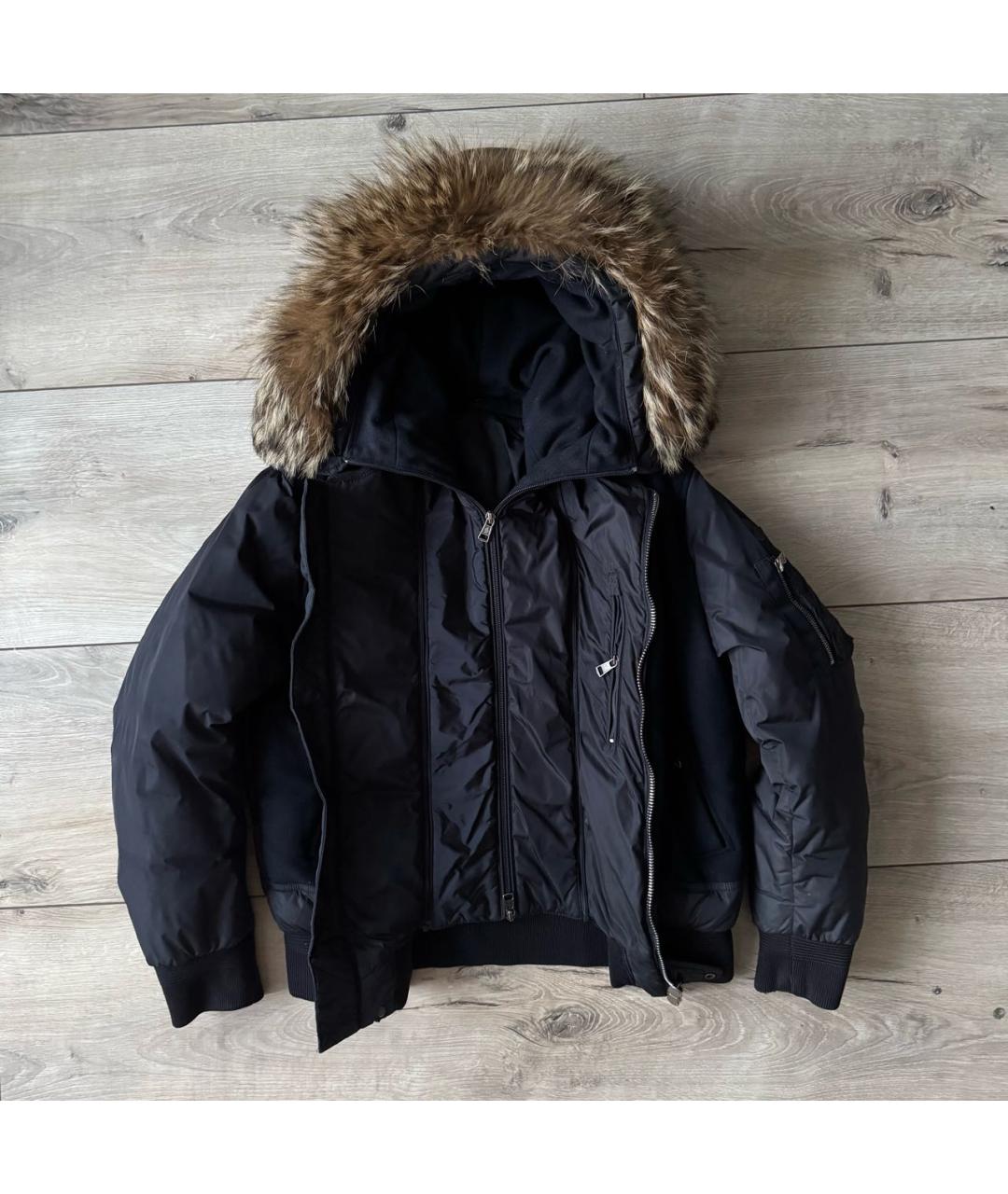 MONCLER Темно-синий хлопко-эластановый пуховик, фото 3