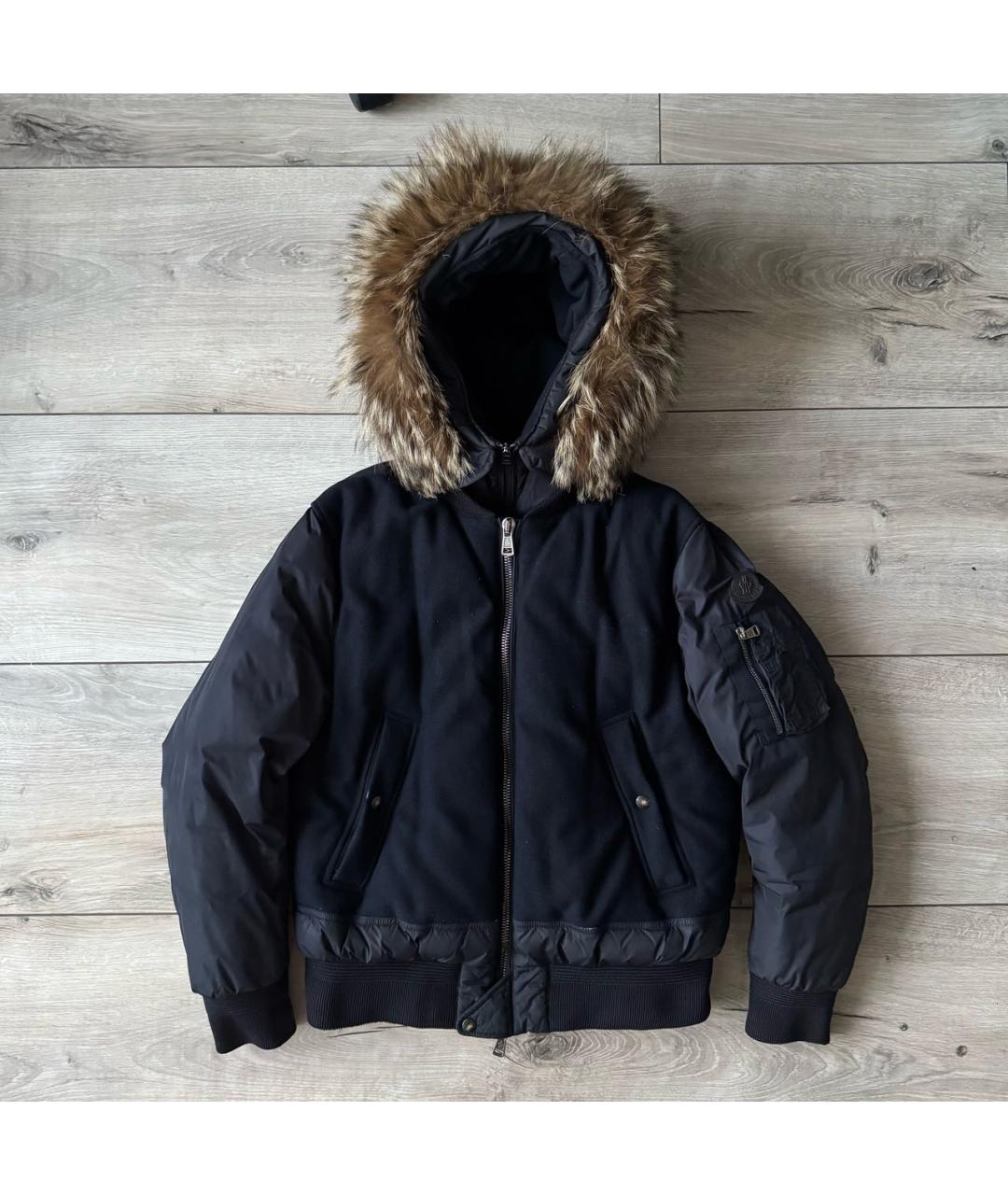 MONCLER Темно-синий хлопко-эластановый пуховик, фото 9