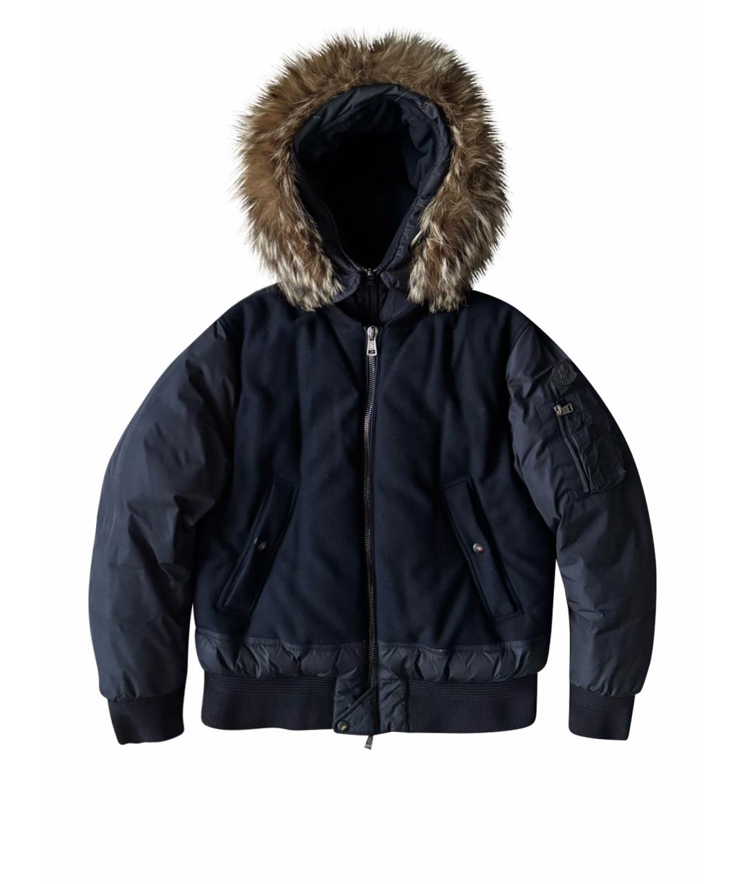MONCLER Темно-синий хлопко-эластановый пуховик, фото 1