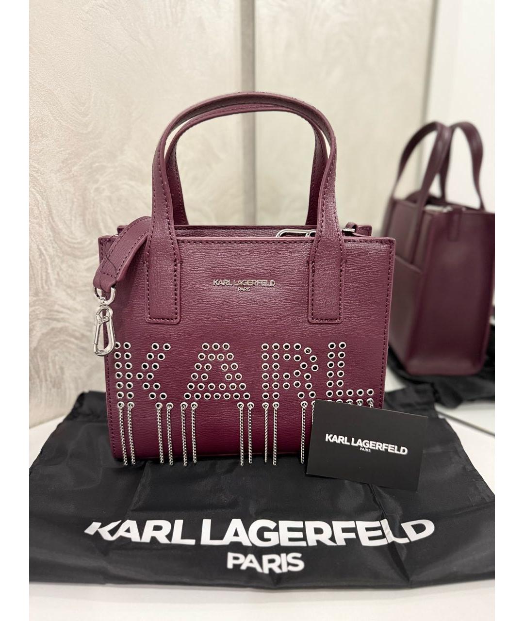 KARL LAGERFELD Бордовая кожаная сумка тоут, фото 2